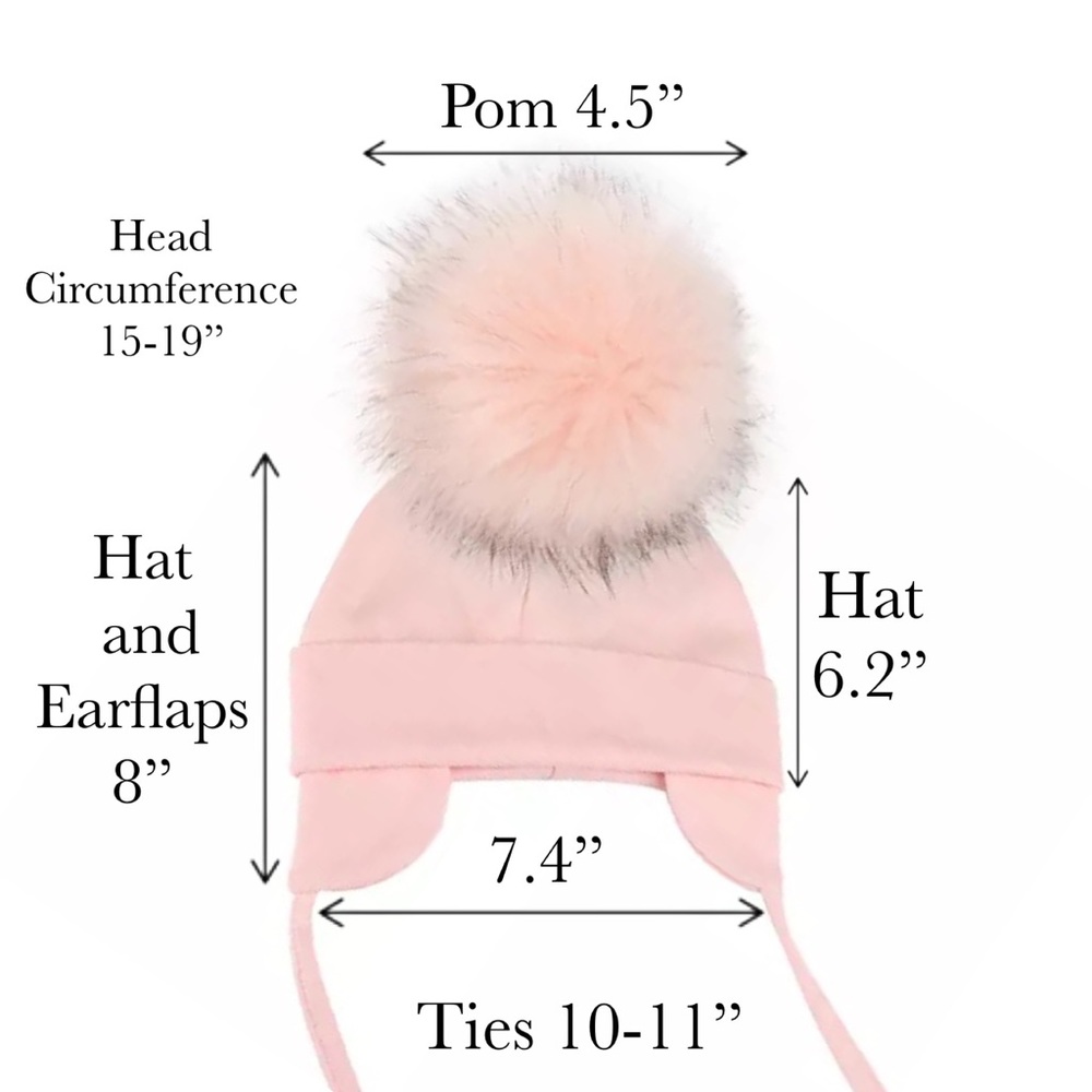Blue Baby Beanie Hat with Gray Pom Pom and Earflaps - Picture 15 of 15